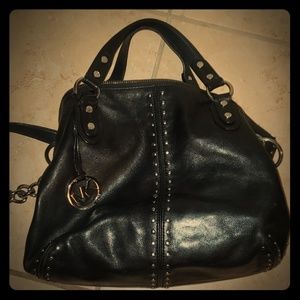 MK black leather purse with stud details